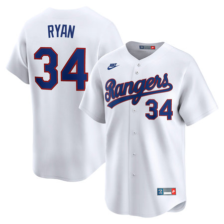 Men's Texas Rangers #34 Nolan Ryan Nike White Throwback Cooperstown Collection Limited Jersey