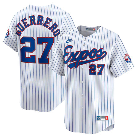 Men's Montreal Expos #27 Vladimir Guerrero Nike White Throwback Cooperstown Collection Limited Jersey