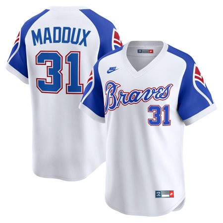 Men's Atlanta Braves #31 Greg Maddux Nike White Throwback Cooperstown Collection Limited Jersey
