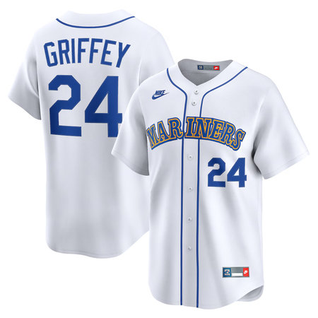 Men's Seattle Mariners #24 Ken Griffey Jr. Nike White Throwback Cooperstown Collection Limited Jersey