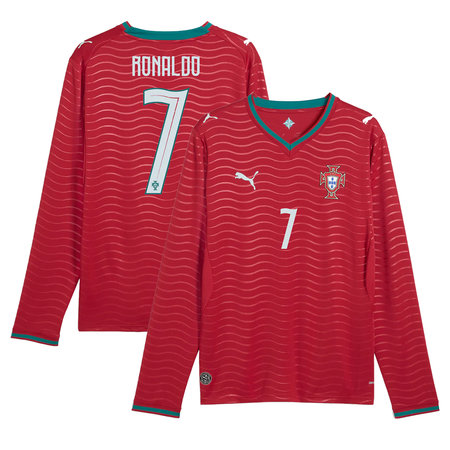 Men's Cristiano Ronaldo #7 Portugal Home Replica Long Sleeve Jersey World Cup 2026