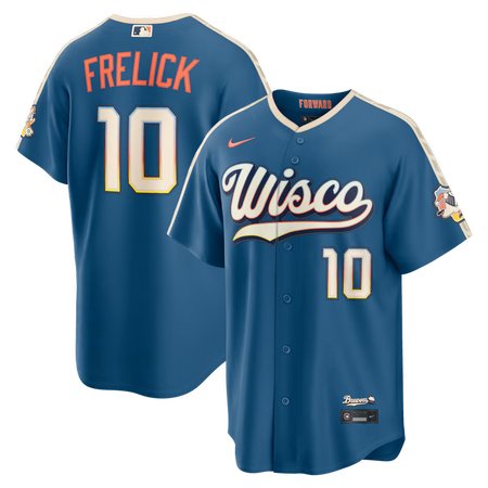 Men's Milwaukee Brewers #10 Sal Frelick Nike Mineral Blue 2026 City Connect Stadium Jersey