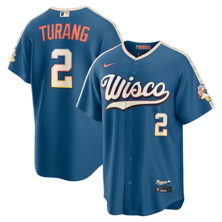 Men's Milwaukee Brewers #2 Brice Turang Nike Mineral Blue 2026 City Connect Stadium Jersey
