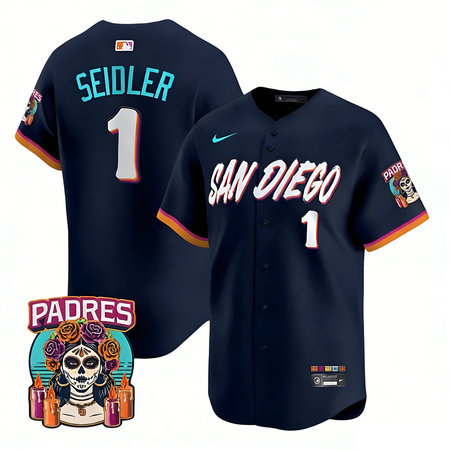 Men's San Diego Padres #1 Peter Seidler Navy 2026 City Connect Stitched Jersey-Button Up