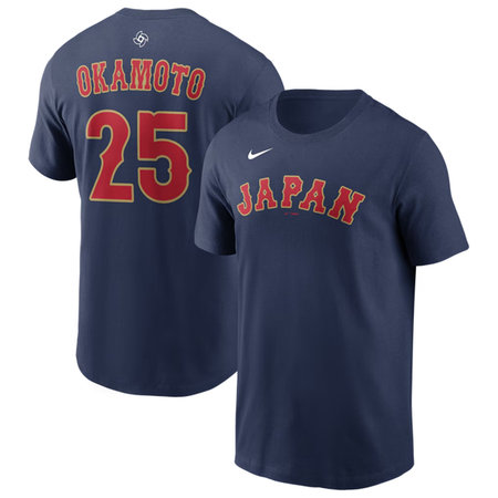 Men's Japan Baseball #25 Kazuma Okamoto Navy 2026 World Baseball Classic Name & Number T-Shirt