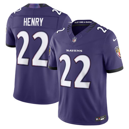 Men's Baltimore Ravens #22 Derrick Henry Nike Purple Vapor F.U.S.E. Sewn Down Limited Jersey