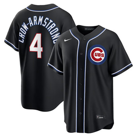 Men's Chicago Cubs #4 Pete Crow-Armstrong Nike Fashion Replica Black Out Jersey