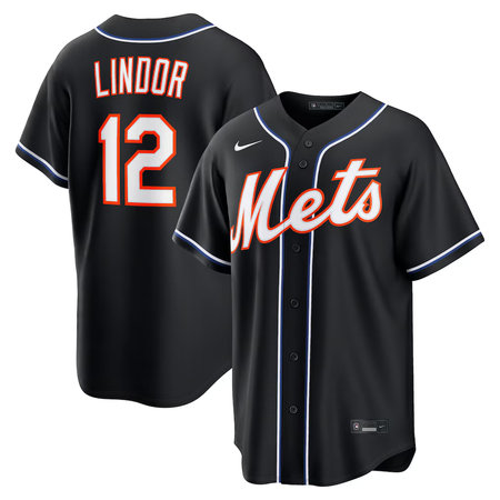 Men's New York Mets #12 Francisco Lindor Nike Fashion Replica Black Out Jersey