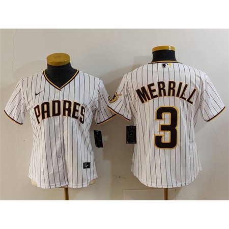 Women's San Diego Padres #3 Jackson Merrill White Stitched Baseball Jersey(Run Small)