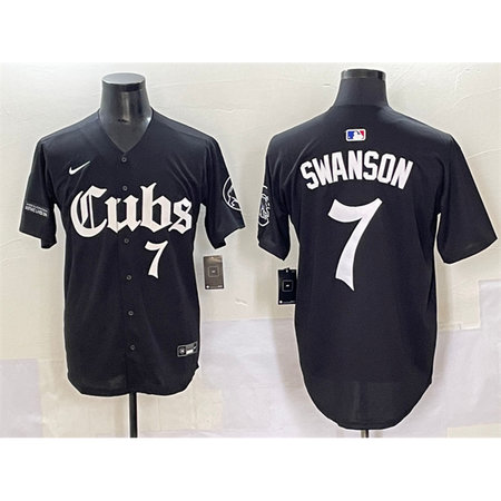 Men's Chicago Cubs #7 Dansby Swanson Black "Gothic North Side Edition" Vapor Premier Limited Stitched Baseball Jersey
