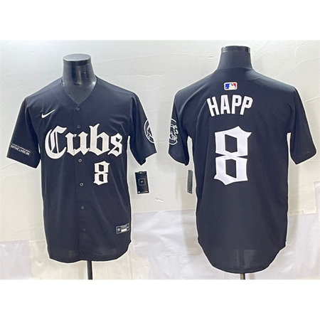 Men's Chicago Cubs #8 Ian Happ Black "Gothic North Side Edition" Vapor Premier Limited Stitched Baseball Jersey