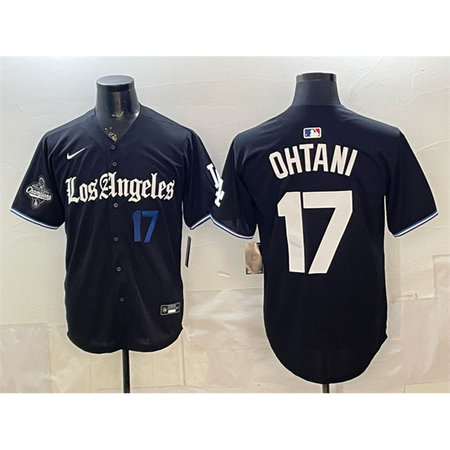Men's Los Angeles Dodgers #17 Shohei Ohtani Black 2025 World Series Champions Patch "Gothic Edition" Vapor Premier Limited Stitched Baseball Jersey