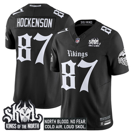Men's Minnesota Vikings #87 T.J. Hockenson Black 2025 F.U.S.E. Kings of the North Patch "Gothic Norseblood Edition" Vapor Untouchable Limited Stitched Football Jersey