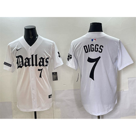 Men's Dallas Cowboys #7 Trevon Diggs White "Gothic Lone Star Edition" Limited Stitched Baseball Jersey