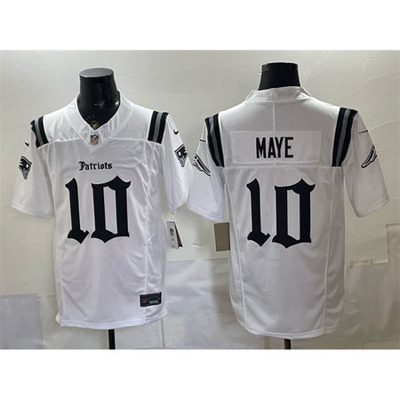 Men's New England Patriots #10 Drake Maye White F.U.S.E. Gothic Revolution Edition Stitched Football Jersey