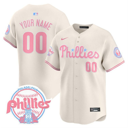 Men's Philadelphia Phillies Bubblegum Cream Vapor Premier Limited Stitched Custom Jersey