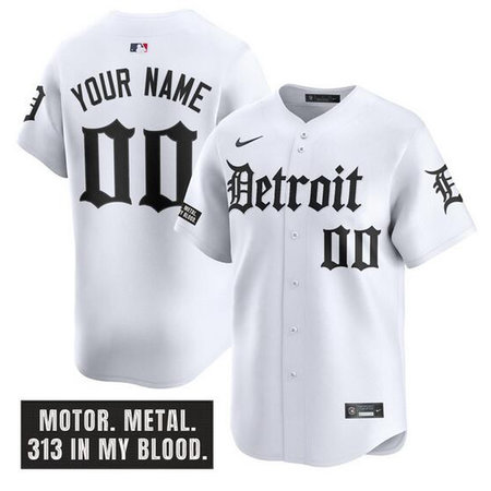 Men's Detroit Tigers White "Motor Gothic Edition" Vapor Premier Limited Stitched Baseball Custom Jersey