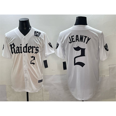 Men's Las Vegas Raiders #2 Ashton Jeanty White "Gothic Sin City Shadows Edition" With 65th Anniversary Patch Vapor Limited Stitched Baseball Jersey