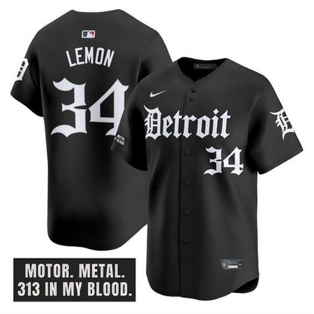 Men's Detroit Tigers #34 Chet Lemon Black "Motor Gothic Edition" Vapor Premier Limited Stitched Baseball Jersey