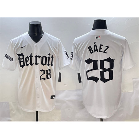 Men's Detroit Tigers #28 Javier Baez White "Motor Gothic Edition" Vapor Premier Limited Stitched Baseball Jersey