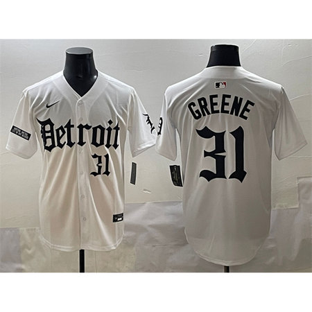 Men's Detroit Tigers #31 Riley Greene White "Motor Gothic Edition" Vapor Premier Limited Stitched Baseball Jersey
