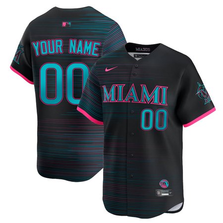 Youth Miami Marlins Custom Nike Black 2025 City Connect Limited Jersey