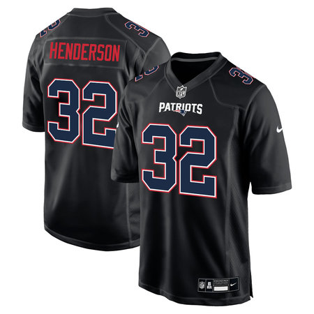 Men's New England Patriots #32 TreVeyon Henderson Carbon Black Fashion Game Jersey
