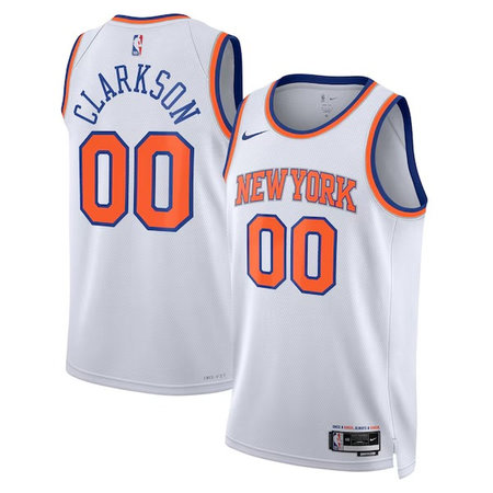 Men's New York Knicks #00 Jordan Clarkson White Stitched Basketball Jersey
