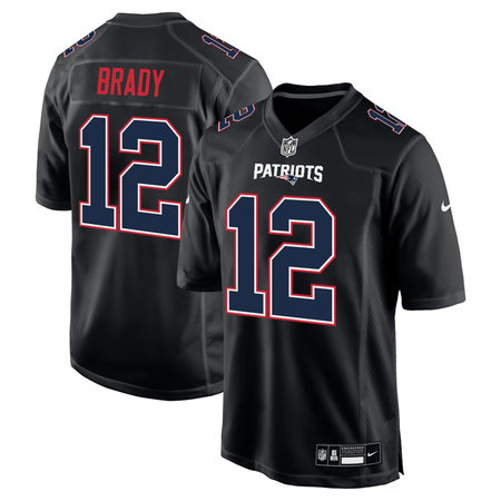 Men's New England Patriots #12 Tom Brady Carbon Black Fashion Game Jersey