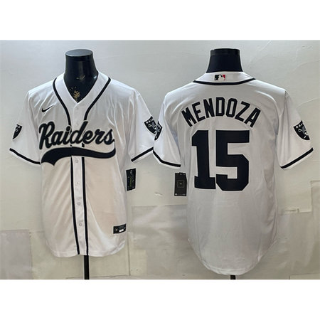 Men's Las Vegas Raiders #15 Fernando Mendoza White Cool Base Stitched Baseball Jersey
