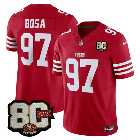 Men's San Francisco 49ers #97 Nick Bosa Red 80 Anniversary Vapor F.U.S.E. Limited Jersey