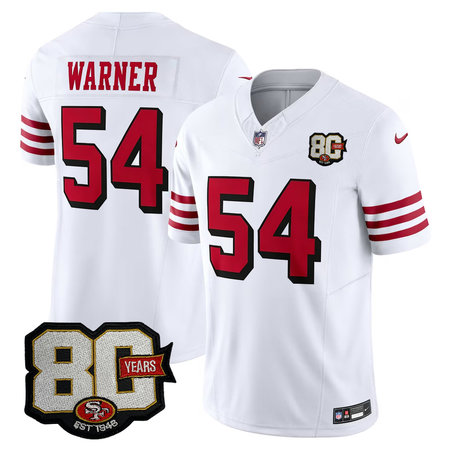 Youth San Francisco 49ers #54 Fred Warner White 80 Anniversary Vapor F.U.S.E. Limited Jersey
