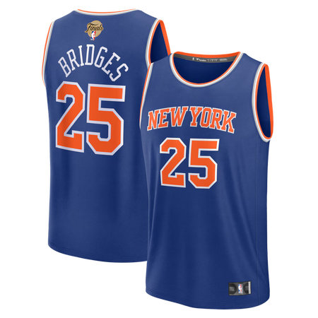 Men's New York Knicks #25 Mikal Bridges Blue 2026 NBA Finals Patch Fast Break Icon Edition Replica Jersey
