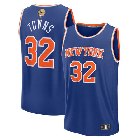 Men's New York Knicks #32 Karl-Anthony Towns Blue 2026 NBA Finals Patch Fast Break Icon Edition Replica Jersey