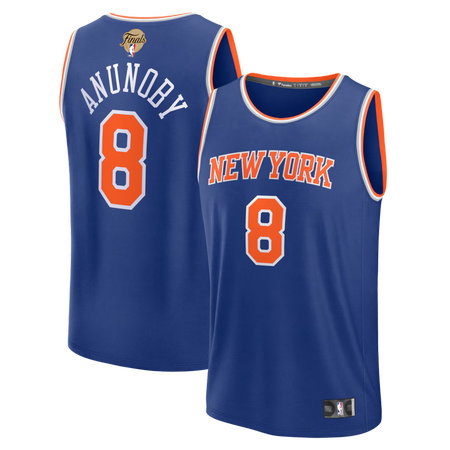 Men's New York Knicks #8 OG Anunoby Blue 2026 NBA Finals Patch Fast Break Icon Edition Replica Jersey