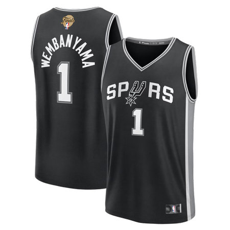 Men's San Antonio Spurs #1 Victor Wembanyama Black 2026 NBA Finals Patch Fast Break Icon Edition Jersey
