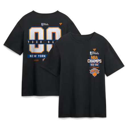 Men's New York Knicks Black 2026 NBA Finals Champions Custom Name & Number T-Shirt