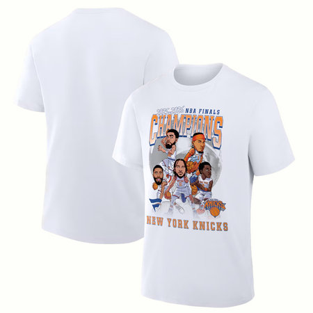 Men's New York Knicks White 2026 NBA Finals Champions Caricature Roster Heritage T-Shirt
