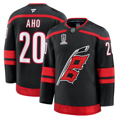 Men's Carolina Hurricanes #20 Sebastian Aho Black 2026 Stanley Cup Champions Home Premium Patch Jersey