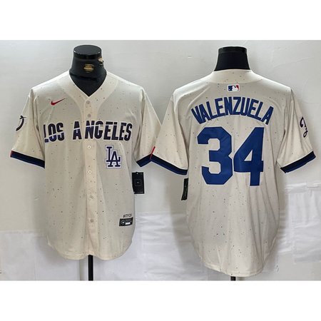 Men's Los Angeles Dodgers #34 Toro Valenzuela Cream Stitched Baseball Jersey