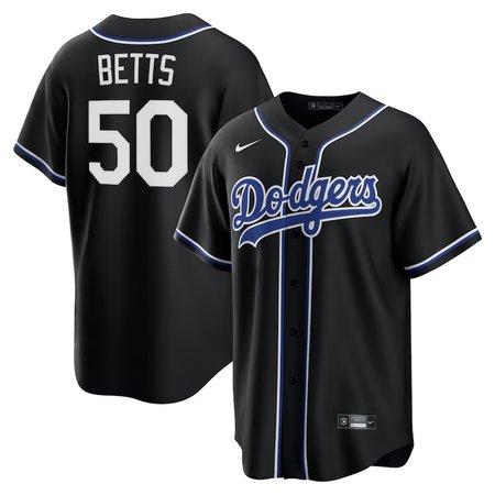 Men's Los Angeles Dodgers #50 Mookie Betts Nike Black Lights Out Replica Player Jersey
