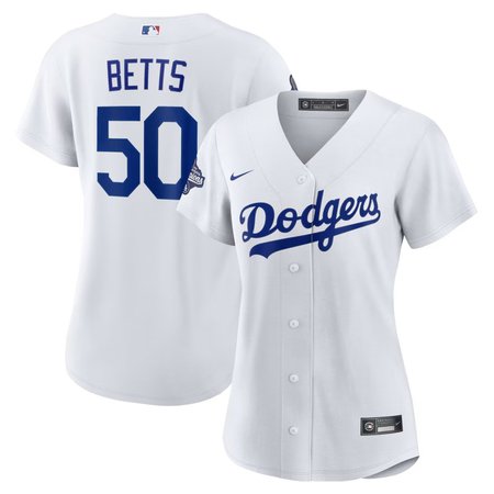 Women's Los Angeles Dodgers #50 Mookie Betts Nike White 2025 World Series Champions Home Replica Player Jersey