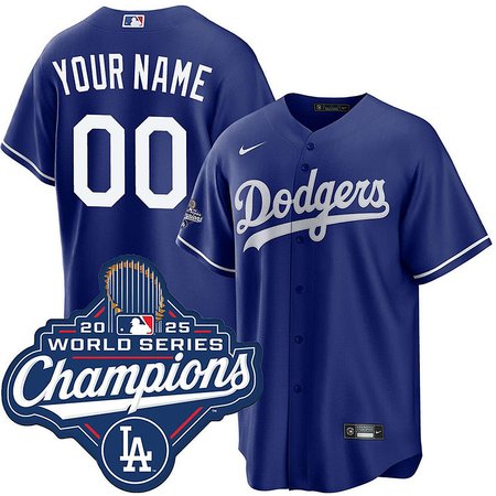 Men's Los Angeles Dodgers Custom Nike Royal 2025 World Series Champions Home Replica Jersey