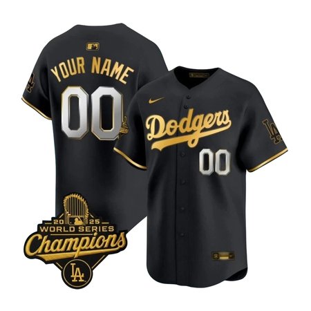 Youth Los Angeles Dodgers Custom Nike Black Golden 2025 World Series Champions Home Limited Jersey