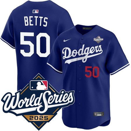Men's Los Angeles Dodgers #50 Mookie Betts Nike Royal 2025 World Series Home Limited Jersey