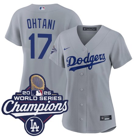 Women's Los Angeles Dodgers #17 Shohei Ohtani Nike Gray 2025 World Series Champions Home Replica Jersey