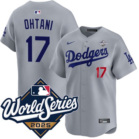 Men's Los Angeles Dodgers #17 Shohei Ohtani Nike Gray 2025 World Series Home Limited Jersey