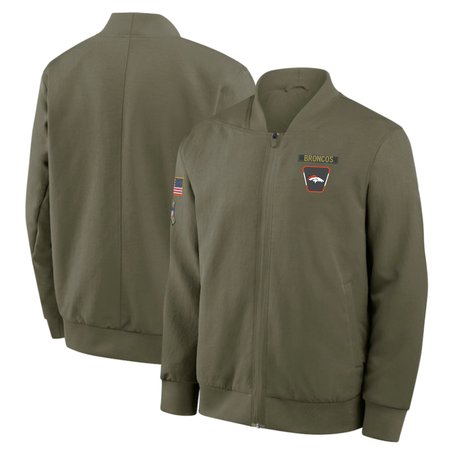 Men's Denver Broncos Nike Olive 2025 Salute to Service Sideline Full-Zip Bomber Jacket