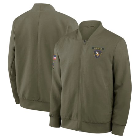 Men's Minnesota Vikings Nike Olive 2025 Salute to Service Sideline Full-Zip Bomber Jacket