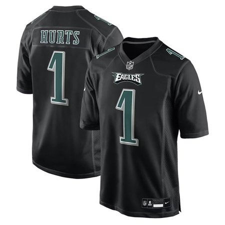 Youth Philadelphia Eagles #1 Jalen Hurts Nike Carbon Black Fashion Game Jersey